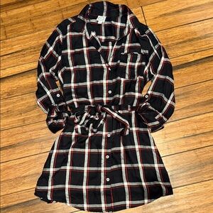 Francesca’s Sz M Red/Black Plaid Button-Up Shirt Dress